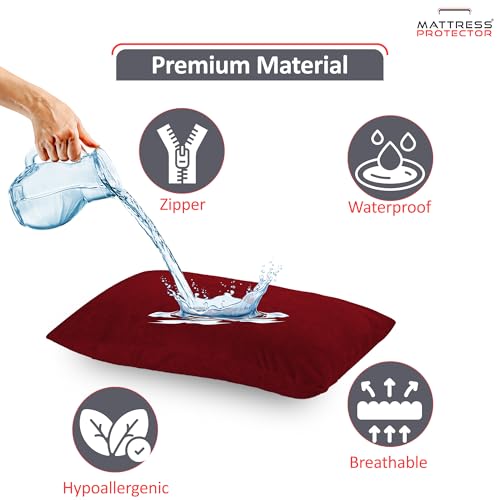 Mattress Protector Ultra Soft 100% Waterproof Pillow Protector with Terry Fabric|Hypoallergenic & Protects from Dust Mites, Bed Bugs & Liquid Spills, Standard Size( 18x28 Inch - Maroon)- Pack of 1 - Image 2