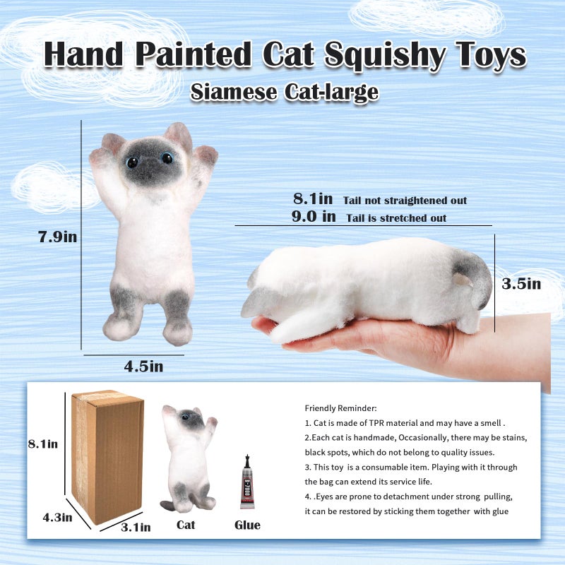 QOUXZ Big Hand Painted Cat Squishy Toysï¼ŒLarge Cute Ultra Soft Kitty Squeeze Fidget Toys for Stress Relief ,Kawaii Squishies Sticky Animal Toys for Adults Kids,Decompression Sensory Balls Toys for Autism - Image 2