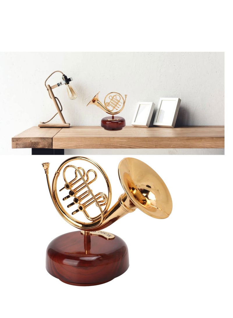 SYOSI Music Box, French Horn Music Box, Golden Mini Instrument Figurine Ornament, Home Office Ornament, Mini Vintage Musical Box, for House Miniature Musical Gift for Birthday Holiday Gift  - Image 1