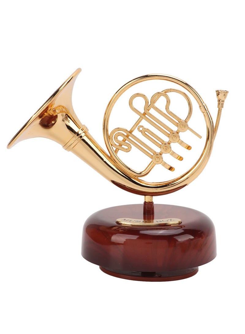 SYOSI Music Box, French Horn Music Box, Golden Mini Instrument Figurine Ornament, Home Office Ornament, Mini Vintage Musical Box, for House Miniature Musical Gift for Birthday Holiday Gift  - Image 3