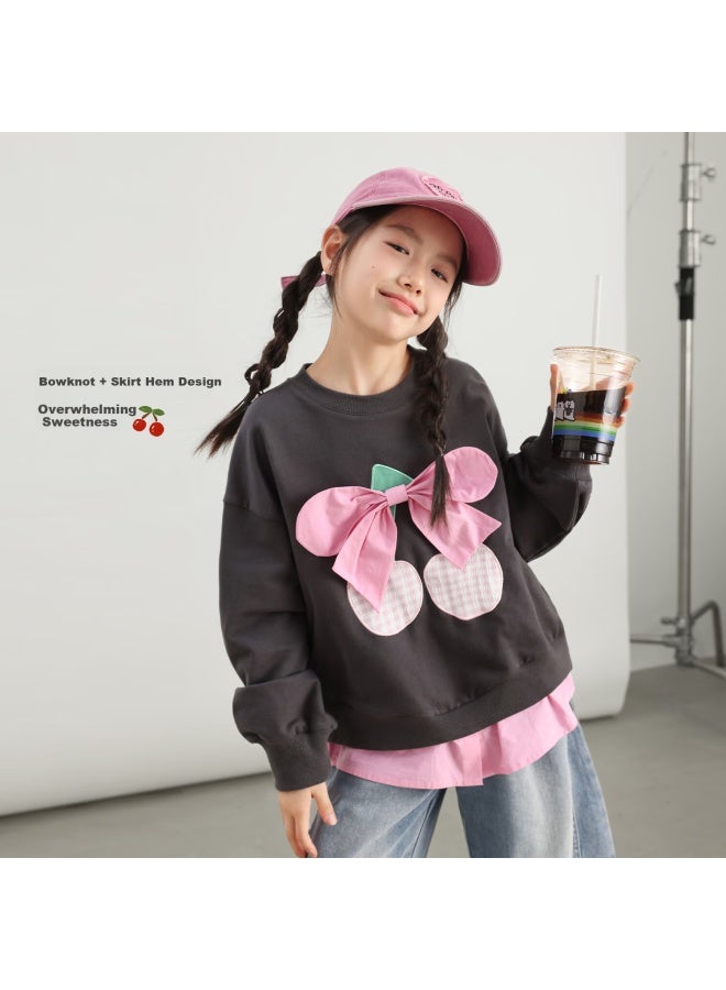 Luson Chen Dazhu Girls' Autumn Sweatshirt New Spring And Autumn Fake Two-piece Children's Autumn Top - Image 1