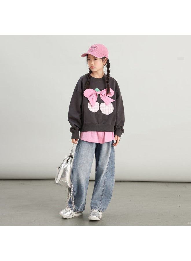 Luson Chen Dazhu Girls' Autumn Sweatshirt New Spring And Autumn Fake Two-piece Children's Autumn Top - Image 3