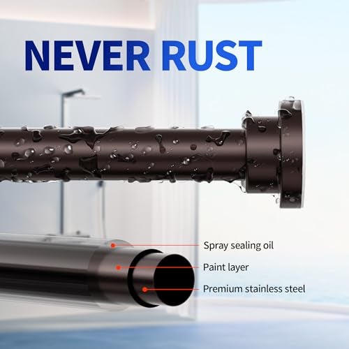 Mcrbeay Shower Curtain Rod, 1" Diameter Heavy Duty Tension Shower Rod, Non Slip Adjustable 28-102 inch No Drilling Shower Curtain Rods Spring Tension For Bathroom, Shower Stall, No Rust, Bronze - Image 2