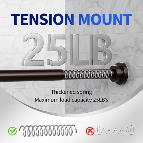 Mcrbeay Shower Curtain Rod, 1" Diameter Heavy Duty Tension Shower Rod, Non Slip Adjustable 28-102 inch No Drilling Shower Curtain Rods Spring Tension For Bathroom, Shower Stall, No Rust, Bronze - Image 3
