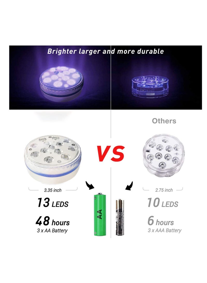 أضواء LED غاطسة مع جهاز تحكم عن بُعد RF (164 قدم)، أضواء حمام سباحة كاملة مقاومة للماء، أضواء حمام سباحة تحت الماء، حمام سباحة مدفون مع مغناطيس، أكواب شفط للبرك (2 قطعة)
