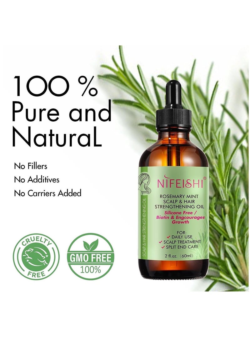 NIFEISHI 60ml Rosemary Mint Oil Scalp and Hair Strengthening with Pure Organic Essential Oils Nourishing Treatment for Split Ends Dry Scalp & Hair Growth Safe for All Hair Types  - Image 2