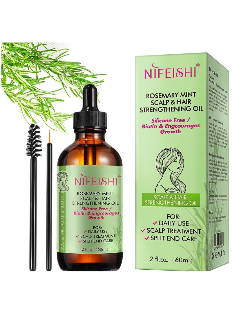 NIFEISHI 60ml Rosemary Mint Oil Scalp and Hair Strengthening with Pure Organic Essential Oils Nourishing Treatment for Split Ends Dry Scalp & Hair Growth Safe for All Hair Types  - Image 1