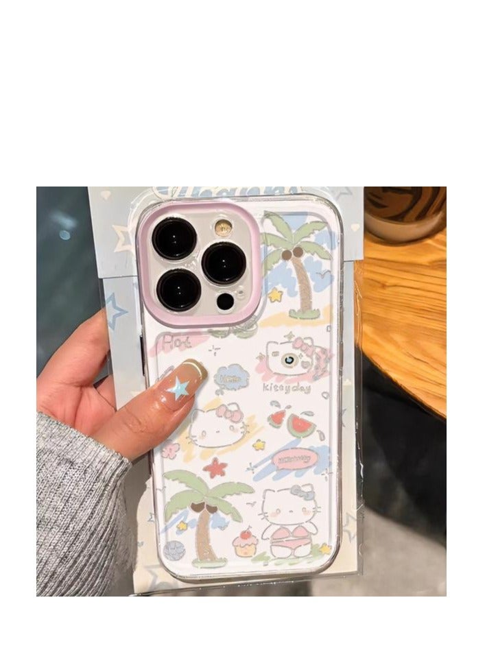 Clear Case for iPhone 16 Pro Max – Palm Tree  Swimsuit Kitty Design | Transparent Protective Cover - Image 3
