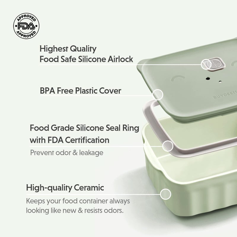 buydeem ceramic storage storage with with airtight lid 28 oz bento gunch with airlock lid bento box microwavable و shagwasher safe for Office Work and Travel Greenish - Image 3