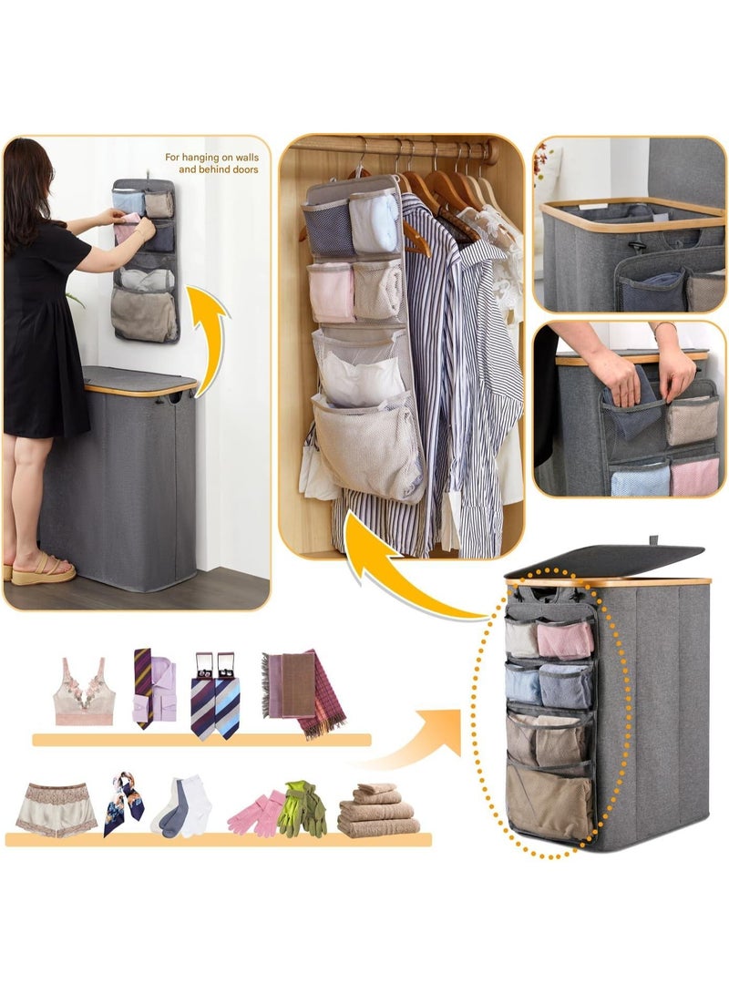 XiuWoo Laundry Hamper 3 Section With Side Pocket, Dirty Clothes Hamper with Lid, Large Laundry Basket with Bag, Laundry Basket Organizer for Bedroom, Laundry Room, Hamper 3 Compartment - Image 2
