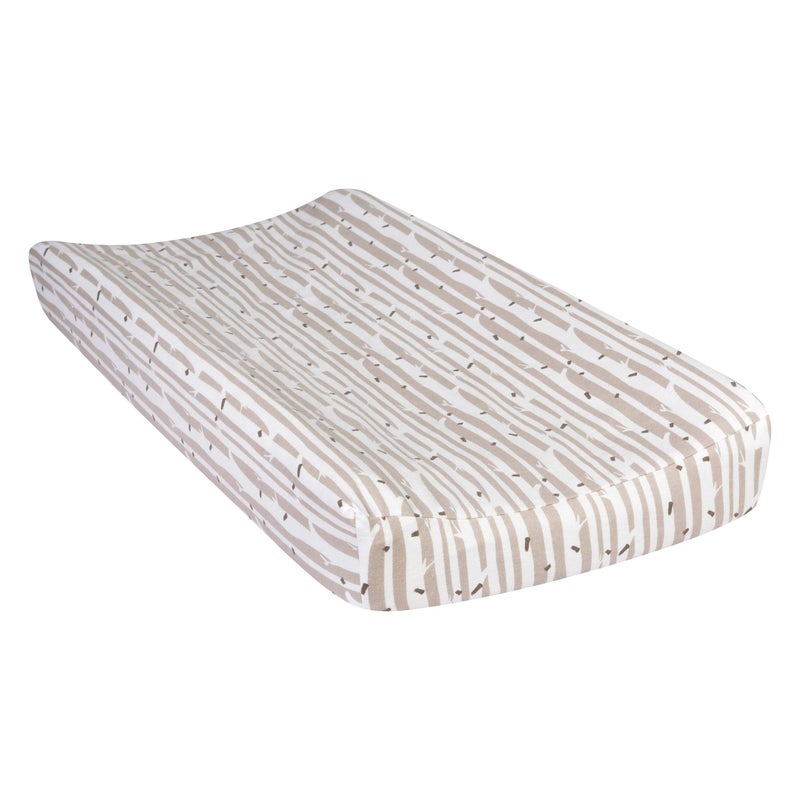 Trend Lab Birch Stripe Deluxe Flannel Changing Pad Cover-Birch Stripe Print, Cotton Flannel, Grays, White, Fully Elasticized, 6 in Deep Pockets, Fits Standard Changing Pad 16 in x 32 in - Image 1