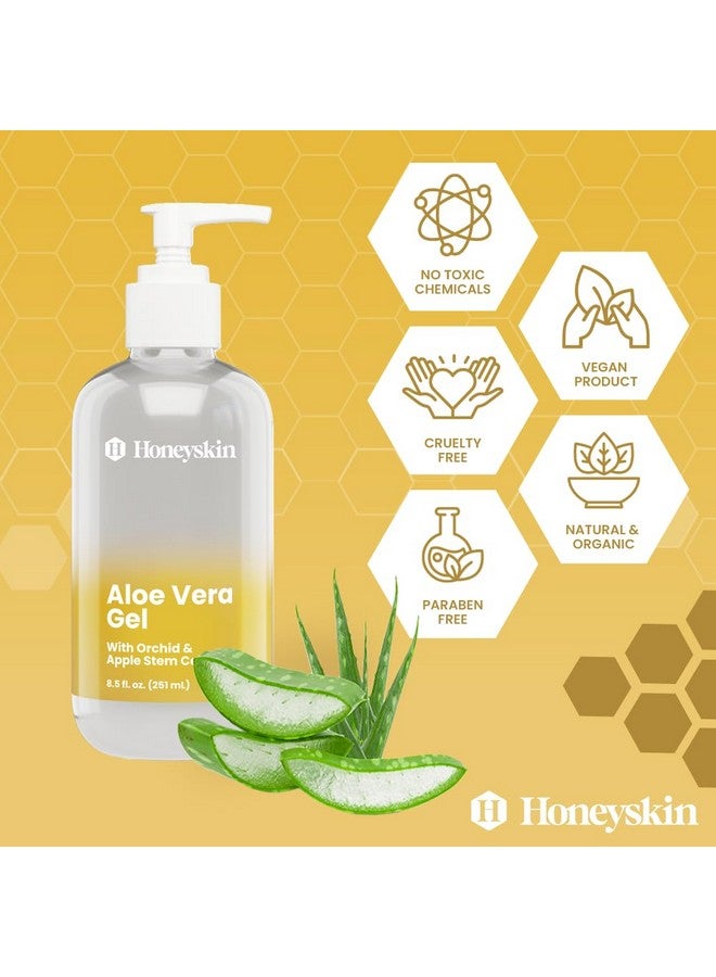 Honeyskin Organic Aloe Vera Gel 100% Pure For Skin Sunburn Relief & Face Moisturizer Extracted From Aloe Vera Plant With Manuka Honey Orchid & Apple Stem Cells Everyday Use 8 Fl Oz - Image 5
