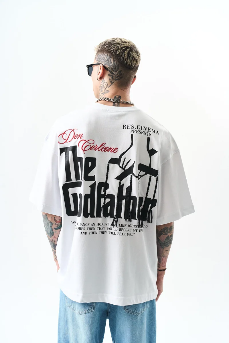 RESPIRE Men's Godfather Print Oversize T-Shirt, White