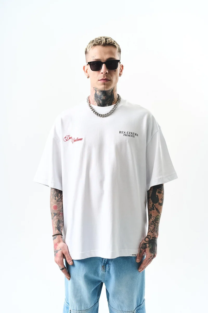 RESPIRE Men's Godfather Print Oversize T-Shirt, White