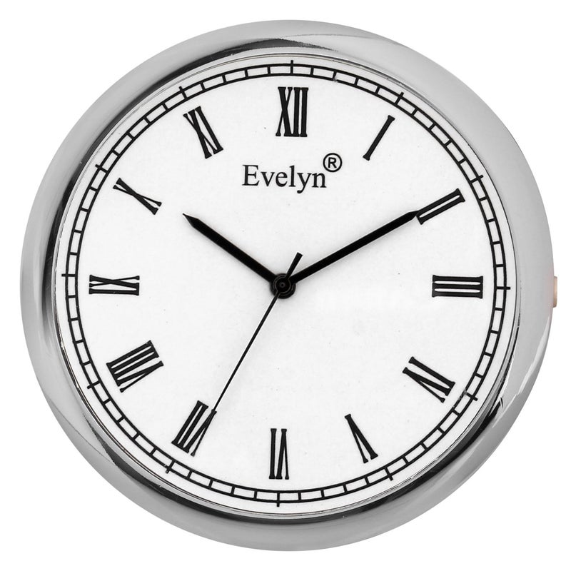 Evelyn Analog Classic Small Round Stainless Steel Frame ABS Plastic Housing and Glass Lens Car Dashboard Time Desk Table Clock White Size 45mm - Image 2