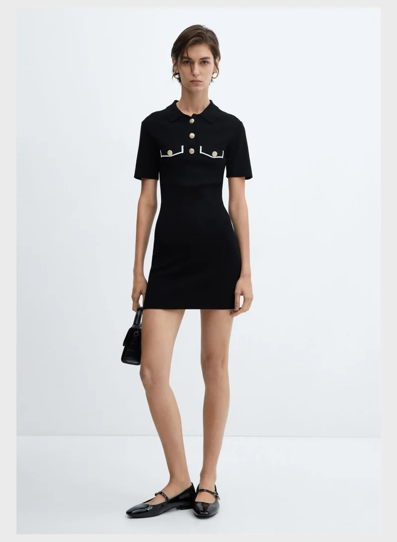 MANGO Ribbed Polo Dress