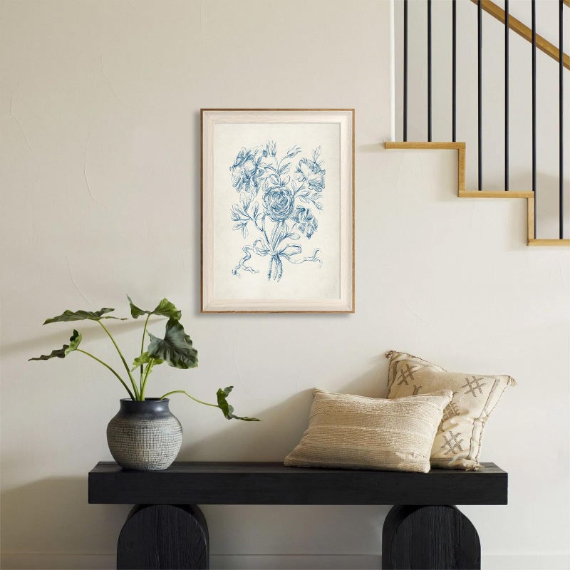 ASTRDECOR Framed Vintage Wall Art for Bathroom, Botanical Blue Wall Art for Home Decor Aesthetic, Victorian Blue Rose Bouquet Sketch Painting Floral Canvas Art Prints, Antique Flower Pictures for Living Room - 12''x16'' - Image 5