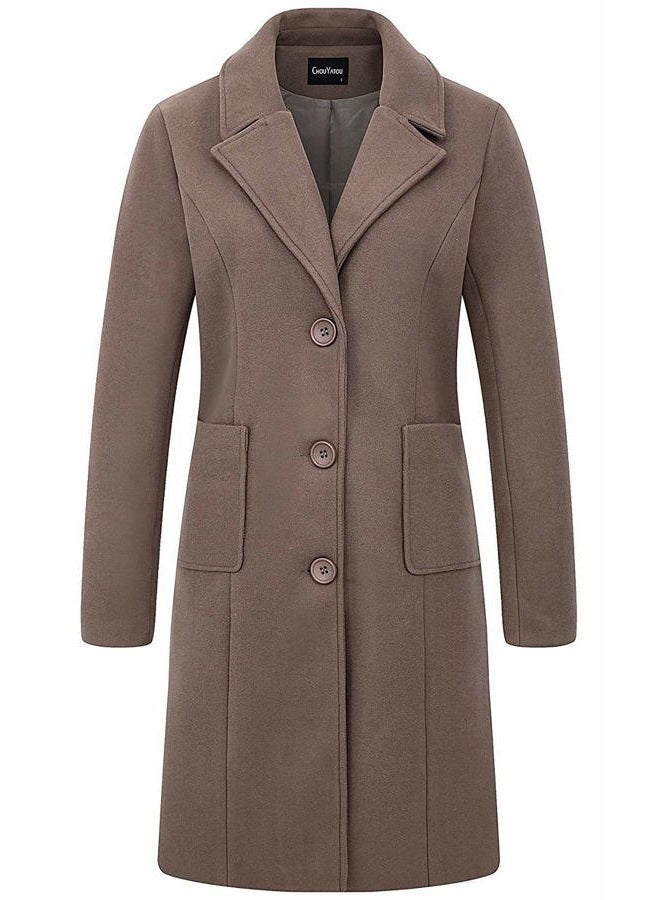 chouyatou Women's Big Notch Lapel Single Breasted Mid-Long Wool Blend Coat (Medium, Khaki) - Image 5