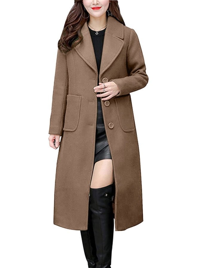 chouyatou Women's Big Notch Lapel Single Breasted Mid-Long Wool Blend Coat (Medium, Khaki) - Image 1