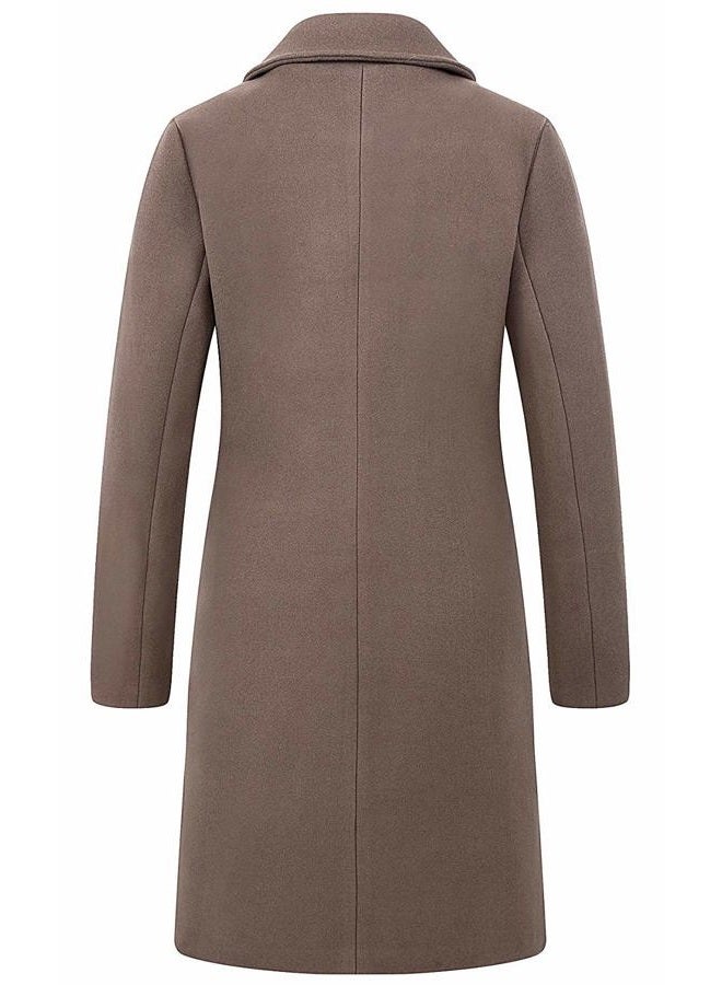 chouyatou Women's Big Notch Lapel Single Breasted Mid-Long Wool Blend Coat (Medium, Khaki) - Image 4