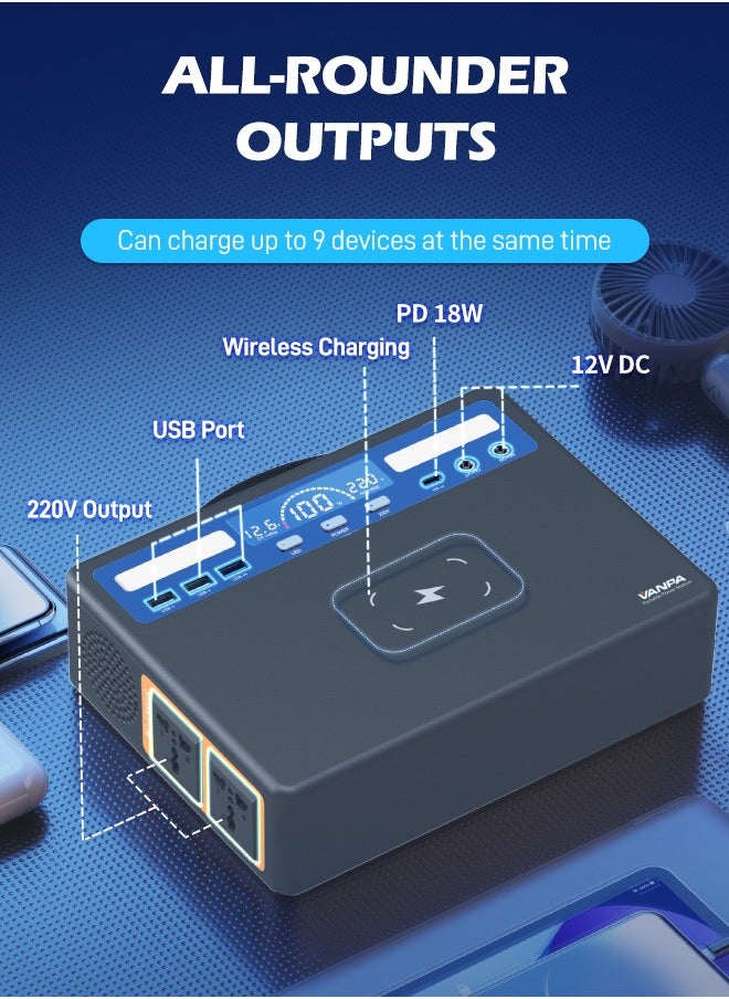 VANPA 300W Portable Power Station, 200/300WH Portable Power, Large Capacity Lithium Battery Solar Generator Powerbank For Camping  - Image 3