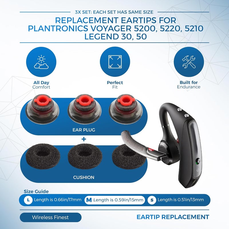 WirelessFinest (Medium M) - 3X Ultra Comfort Eartips Ear Buds Replacement Earphone Ear Tips Kits Earpads Foam Set Cushion for Plantronics Voyager 5200 5220 5210 Series Bluetooth Headset Headphone (Medium M) - Image 2