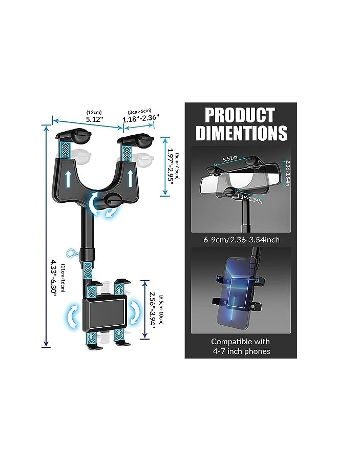 Green Tiger Rearview Mirror Phone Holder for Car,2022 Rotatable and Retractable Car Phone Holder Mount Universal Multifunctional 360° Rear View Mirror Phone Holder Car Mirror Phone Mount for Mobile Phone - Image 2