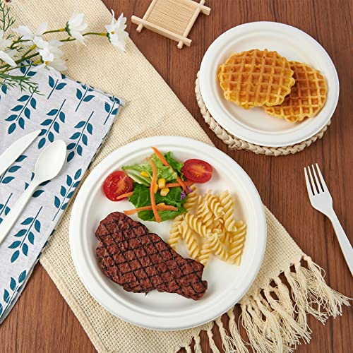 ECOLipak 9 inch 150 Pack Compostable Paper Plates, Heavy Duty Disposable Biodegradable Eco-friendly Sugarcane Bagasse Plates for Party Thanksgiving - Image 5