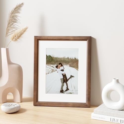 Venusmiles 8x10 Picture Frame Set of 4 Natural Solid Walnut Photo Frames with 5x7 Removable Mat Wall Hanging Large Handcrafted Frame with HD Plexiglass Wall and Tabletop Display Large Poster Frame - Image 3