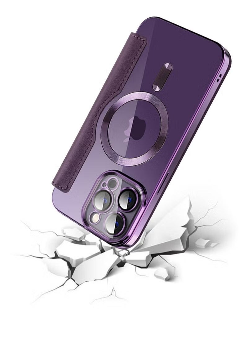 X-level iPhone 15 Pro Max Case Cover Wallet Compatible With Magsafe Magnetic Shockproof Translucent Back Slim Full Camera Len Screen Protective Flip Protector With Card Slot Leather Cover For 15 Pro Max  - Image 3