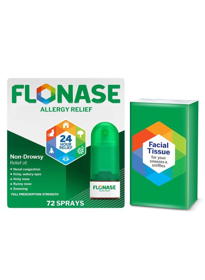 FLONASE Allergy Relief Nasal Spray, 24-Hour Non-Drowsy Multi-Symptom Relief - 72 Sprays plus Bonus Pack of Tissues - Image 1