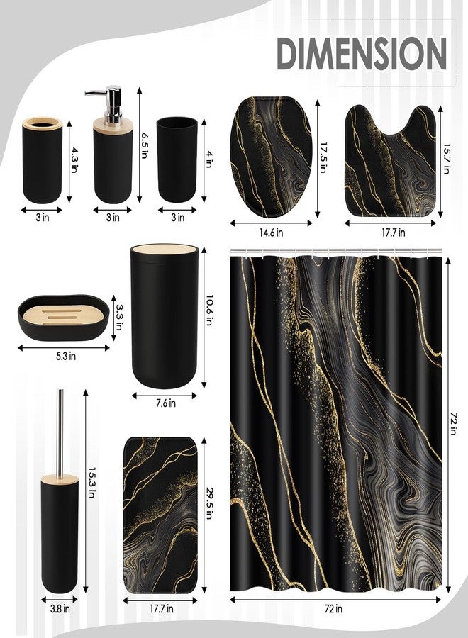 Tayney Marble Black Bathroom Decor and Accessories Set, Shower Curtain and Rug Set with Trash Can, Soap Dispenser, Soap Dish, Toothbrush Holder, Toothbrush Cup, Toilet Brush - Image 3