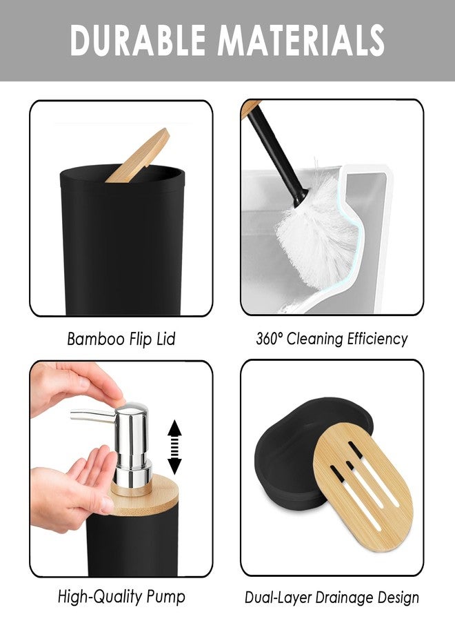 Tayney Marble Black Bathroom Decor and Accessories Set, Shower Curtain and Rug Set with Trash Can, Soap Dispenser, Soap Dish, Toothbrush Holder, Toothbrush Cup, Toilet Brush - Image 4