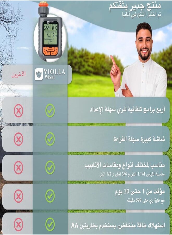 VIOLLA wisal - VIOLLA Watering Timer, Garden Sprinkler Timer | Easy Control Digital 3 Programs | Daily Watering Smart Automatic Water-Resistant Heat Resistant for Home and Flower Watering - Image 1