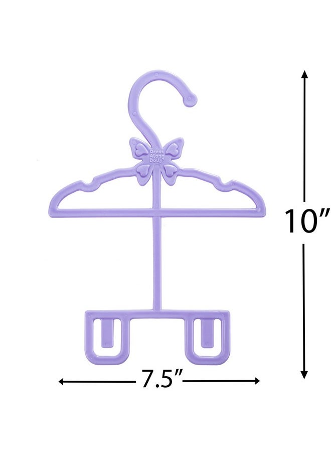 Dress Along Dolly Doll Full-Outfit Clothes Hangers For 18" Girl Dolls - 12Pk-Unique Design Holds Your Top & Bottom At Once Including Dresses, Pants, Shirts, Skirts, & Accessories (Purple) -Gifts For Girls Kids Birthday  - Image 3