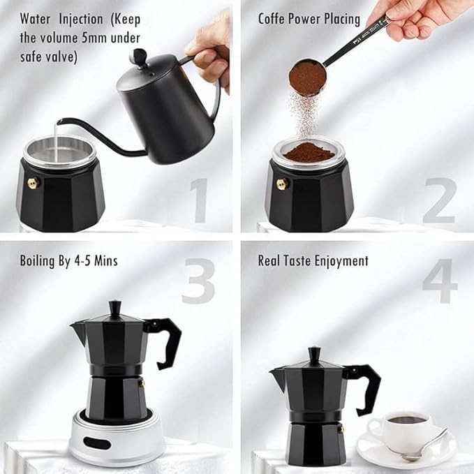 HOMETIC Aluminium Espresso Coffee Maker Moka Express 3 Cups Espresso MakerPercolatorStovetopFilter Coffee Maker for Italian Mocha Coffee Moka Pot 60ML Black - Image 3