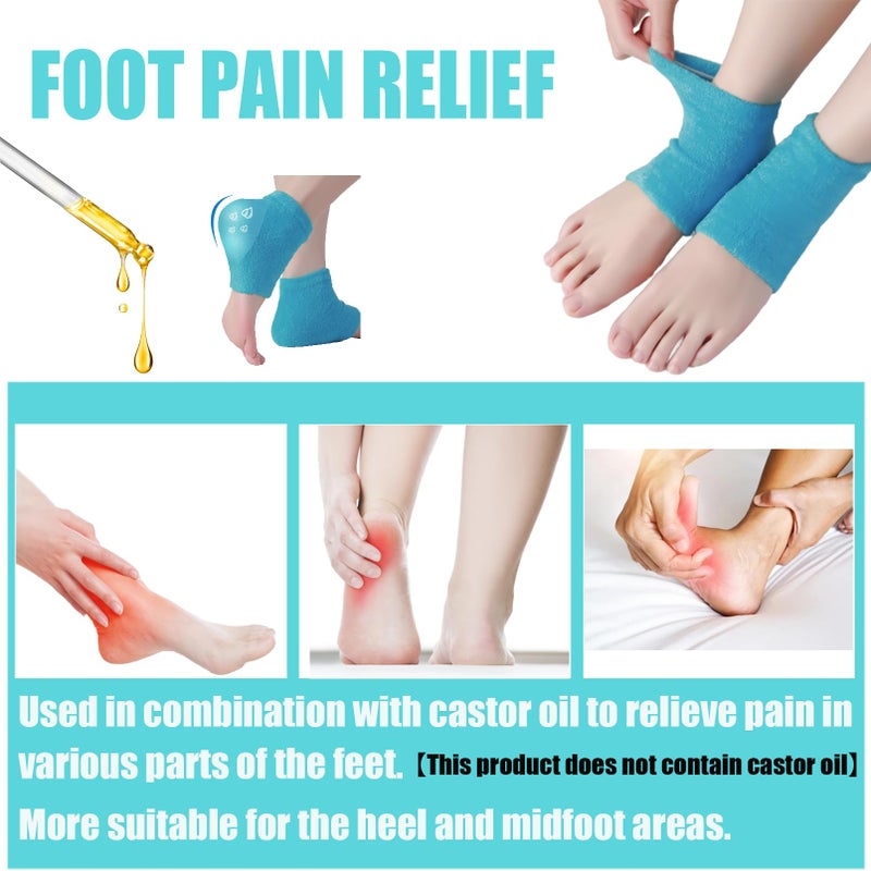 VDFZHL Castor Oil Pack Wrap for Foot, Castor Oil Moisturizing Heel Socks, for Plantar Fasciitis, Cracked Heels - Suitable for Overnight Moisturizing of Feet (Without Essential Oils) (Blue - 2 Pairs) - Image 2