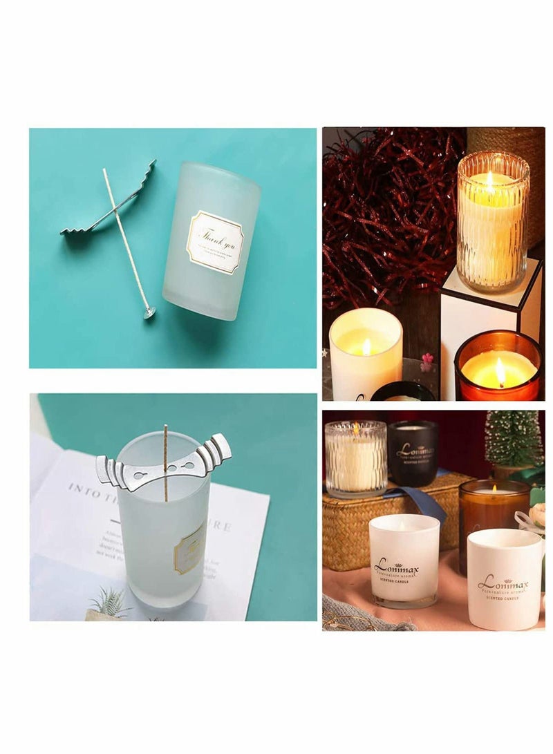 Candle Making Kit, 20cm and 9cm Long 100 Pcs Organic Soy Pre Waxed Cotton Candle Wick with 1Pc Stainless Wick Holder Sustainer for Candle Making