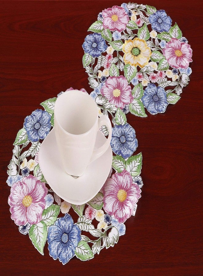 GRANDDECO مجموعة مفارش طعام مزخرفة بالزهور مكونة من 4 قطع، وشاح مزين بتطريزات زهور على شكل قطع لتزيين طاولة الطعام في المنزل والمطبخ (مجموعة مفارش طعام مقاس 14 بوصة مكونة من 4 قطع، زهرة - 2) - Image 3