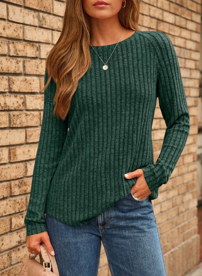 AUTOMET Womens Long Sleeve Shirts Fall Fashion Tops 2025 Crewneck Dressy Sweaters Tunic Winter Clothes Casual Outfits, Darkgreen, M - Image 2