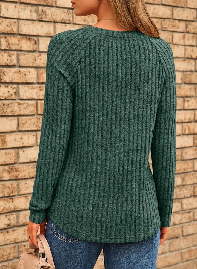 AUTOMET Womens Long Sleeve Shirts Fall Fashion Tops 2025 Crewneck Dressy Sweaters Tunic Winter Clothes Casual Outfits, Darkgreen, M - Image 4