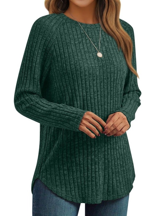 AUTOMET Womens Long Sleeve Shirts Fall Fashion Tops 2025 Crewneck Dressy Sweaters Tunic Winter Clothes Casual Outfits, Darkgreen, M - Image 1