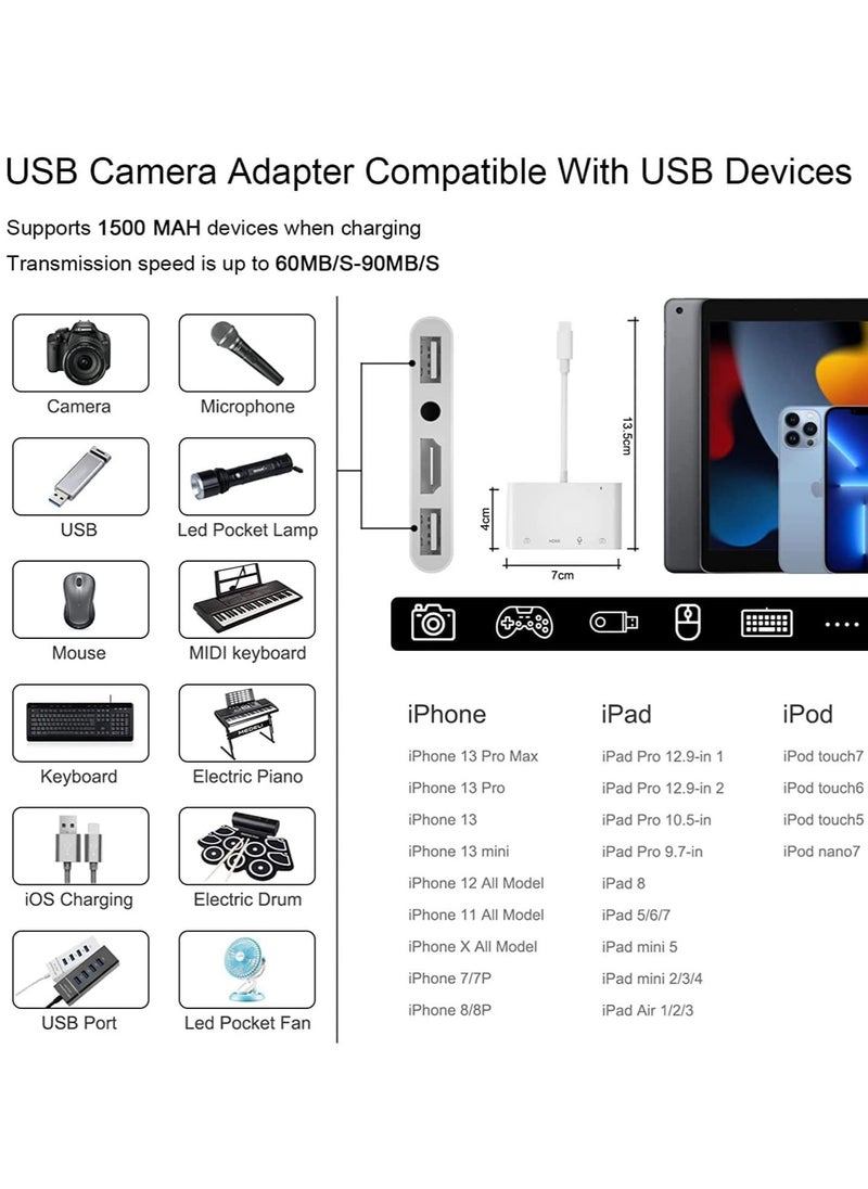 KASTWAVE - Adapter for Lightning to HDMI, Adapter for iPhone to TV, iPhone Microphone Adapter for Live-Streaming with Charging Port, Dual USB Female OTG Adapter Compatible with iPhone/iPad - Image 1