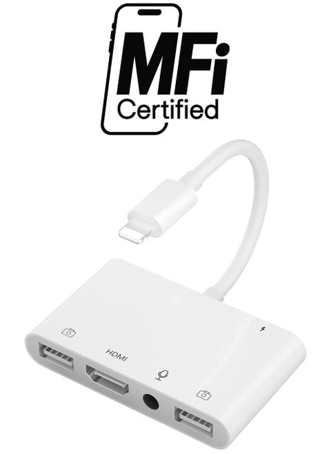 Adapter for Lightning to HDMI, Adapter for iPhone to TV, iPhone Microphone Adapter for Live-Streaming with Charging Port, Dual USB Female OTG Adapter Compatible with iPhone/iPad