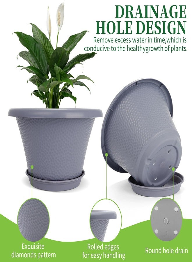 Quarut 12 Inch Large Planter Pot for Plants Indoor Outdoor, 4 Pack Plastic Flower Pots with Drainage Hole & Tray, Modern Decorative Garden Pot with Saucer, Plant Container for House Grey - Image 4