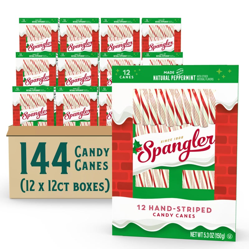 Spangler Red and White Christmas Candy Canes - Classic Christmas Treats, Natural Peppermint Sticks, Candy Canes Bulk, Individually Wrapped, Regular Size - 144 Count (12x12 Ct. Boxes) - Image 1