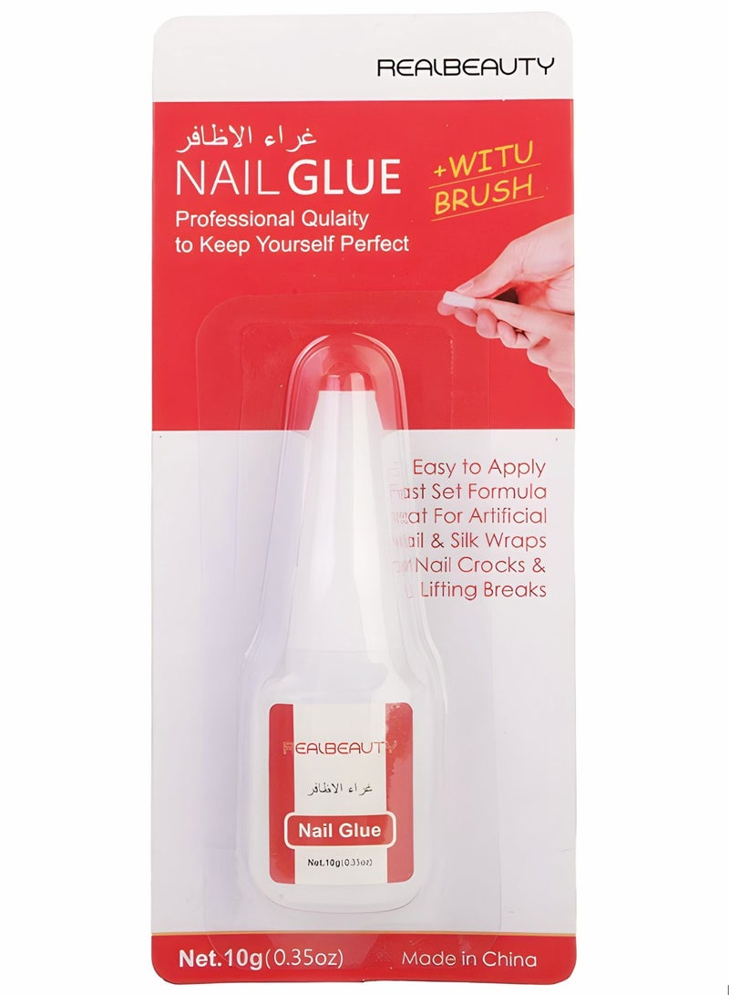 REALBEAUTY Gel Nail Glue, Clear Brush-On, 10g, Maximum Strength for Artificial Nails and Repairs - Image 1