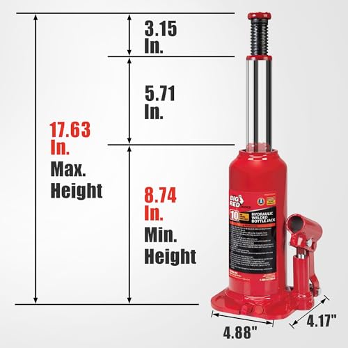 BIG RED T90803B Torin Hydraulic Welded Bottle Jack 8 Ton 16000 lb Capacity Red - Image 3