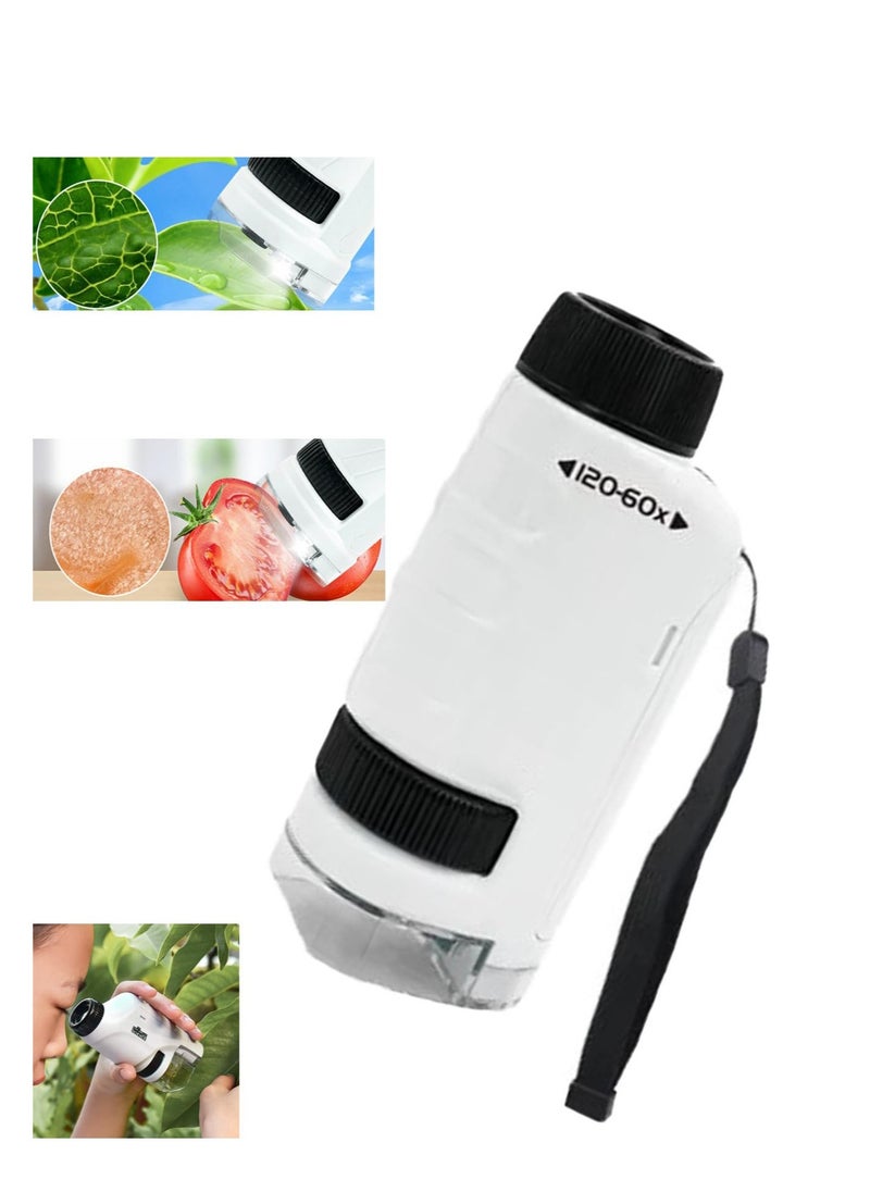 Excefore - Miniscope Kids, Pocket Microscope for Kids, Handheld Microscope, Portable Microscope, Led Lighted Pocket Microscope, for Children’s Learning, Scientific Experiment and Exploring The World (White) - Image 1