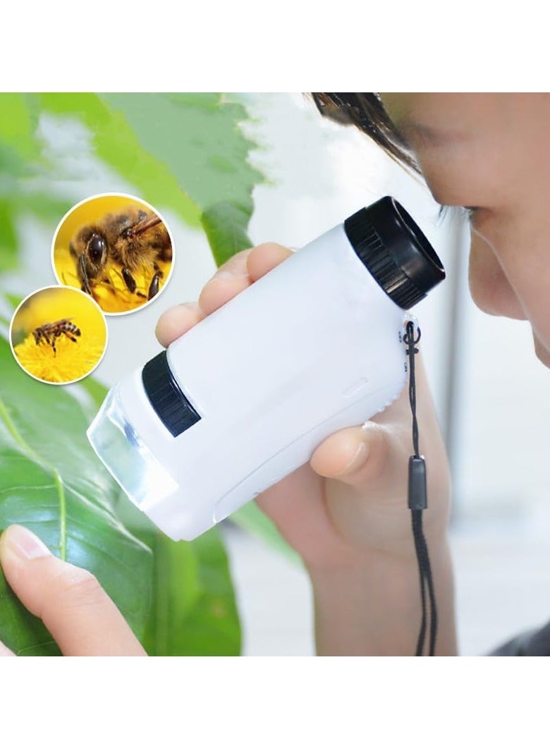 Excefore - Miniscope Kids, Pocket Microscope for Kids, Handheld Microscope, Portable Microscope, Led Lighted Pocket Microscope, for Children’s Learning, Scientific Experiment and Exploring The World (White) - Image 1